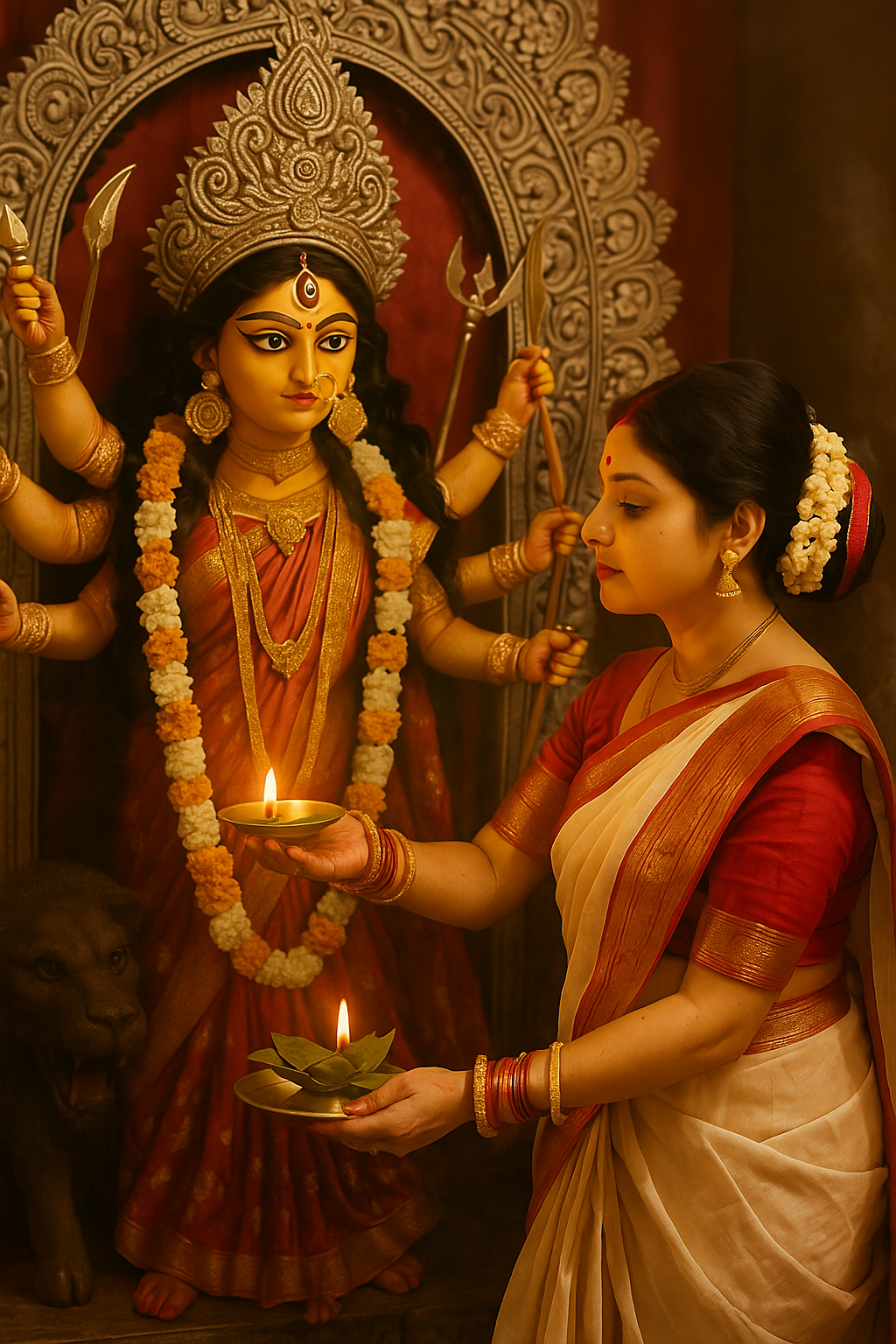 A women praying to Lord Durga Maa