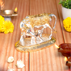Gold & Silver Plated Vastu Kamdhenu Cow & Calf Idol-Dev DarBaar