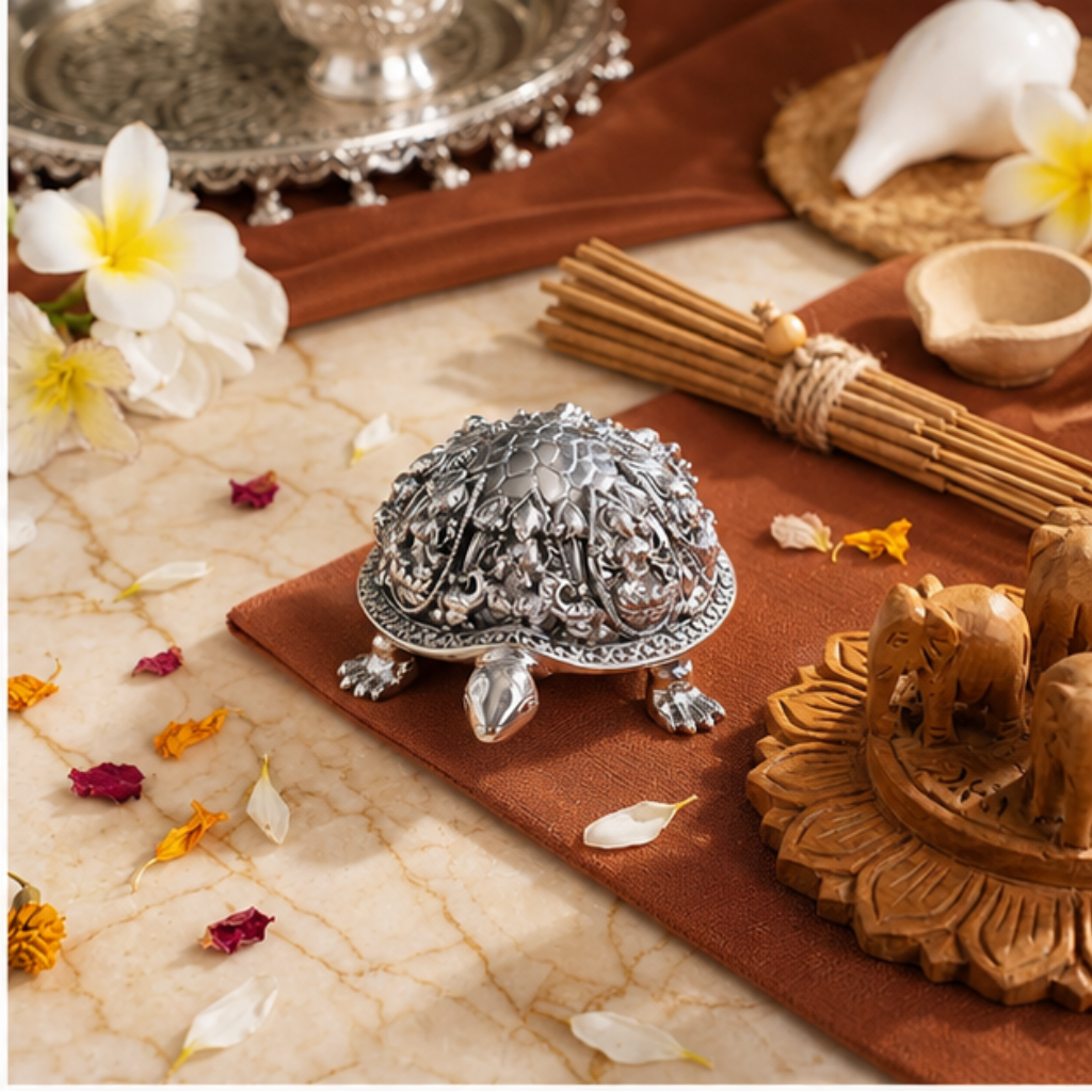 Silver Plated Ashtalakshmi Tortoise- 3.5 inches