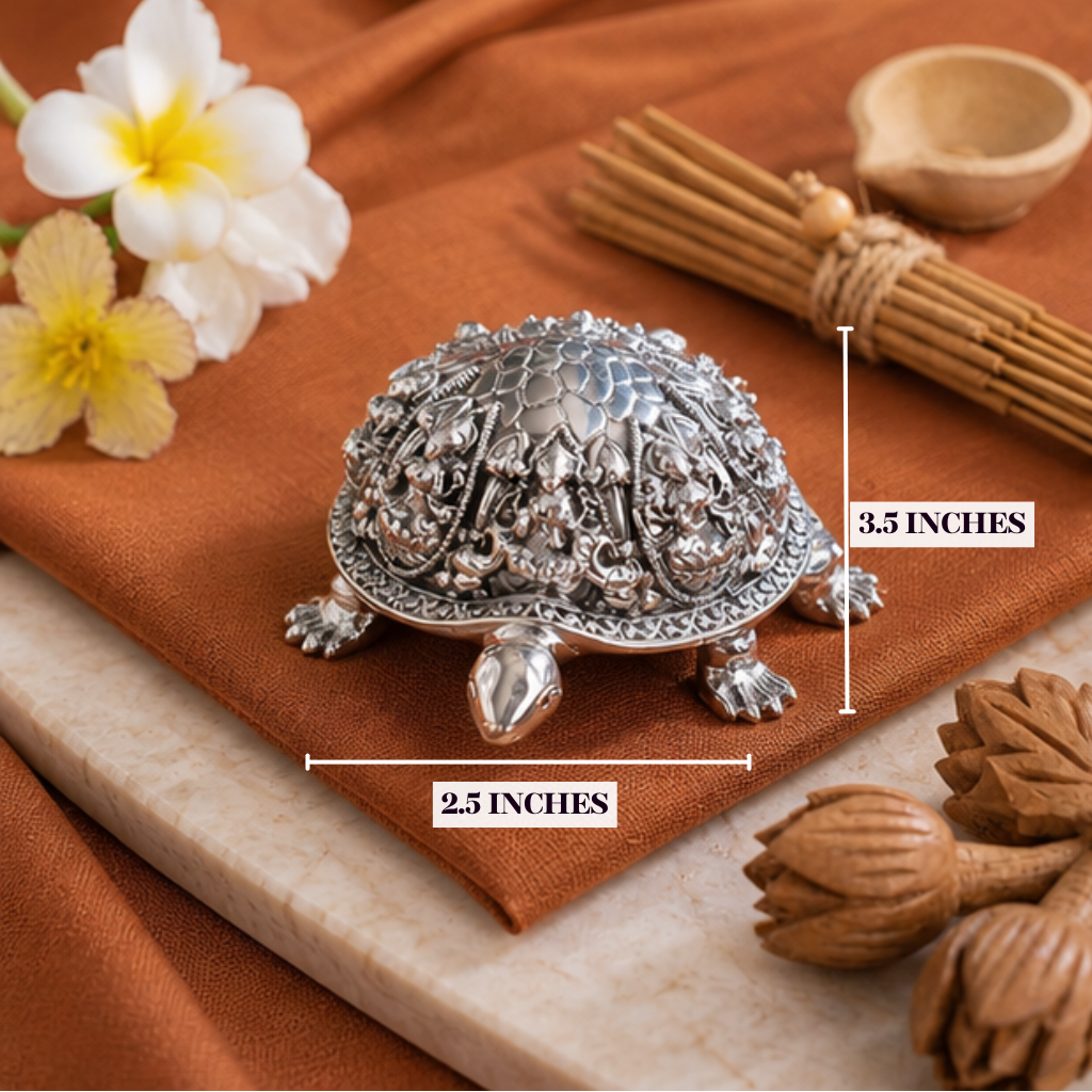 Silver Plated Ashtalakshmi Tortoise- 3.5 inches