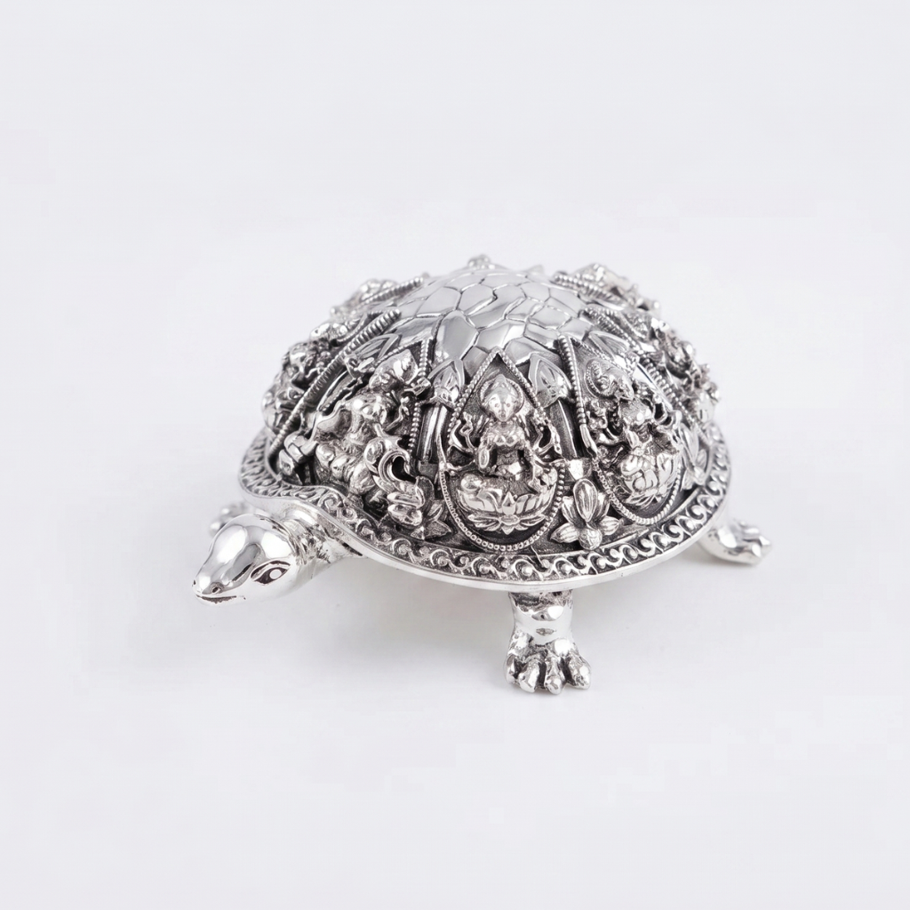Silver Plated Ashtalakshmi Tortoise- 3.5 inches