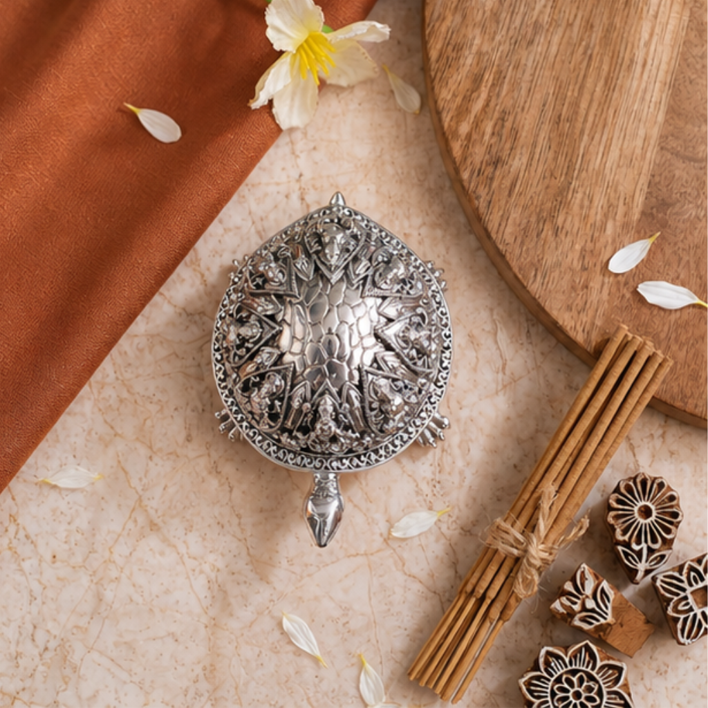 Silver Plated Ashtalakshmi Tortoise- 3.5 inches