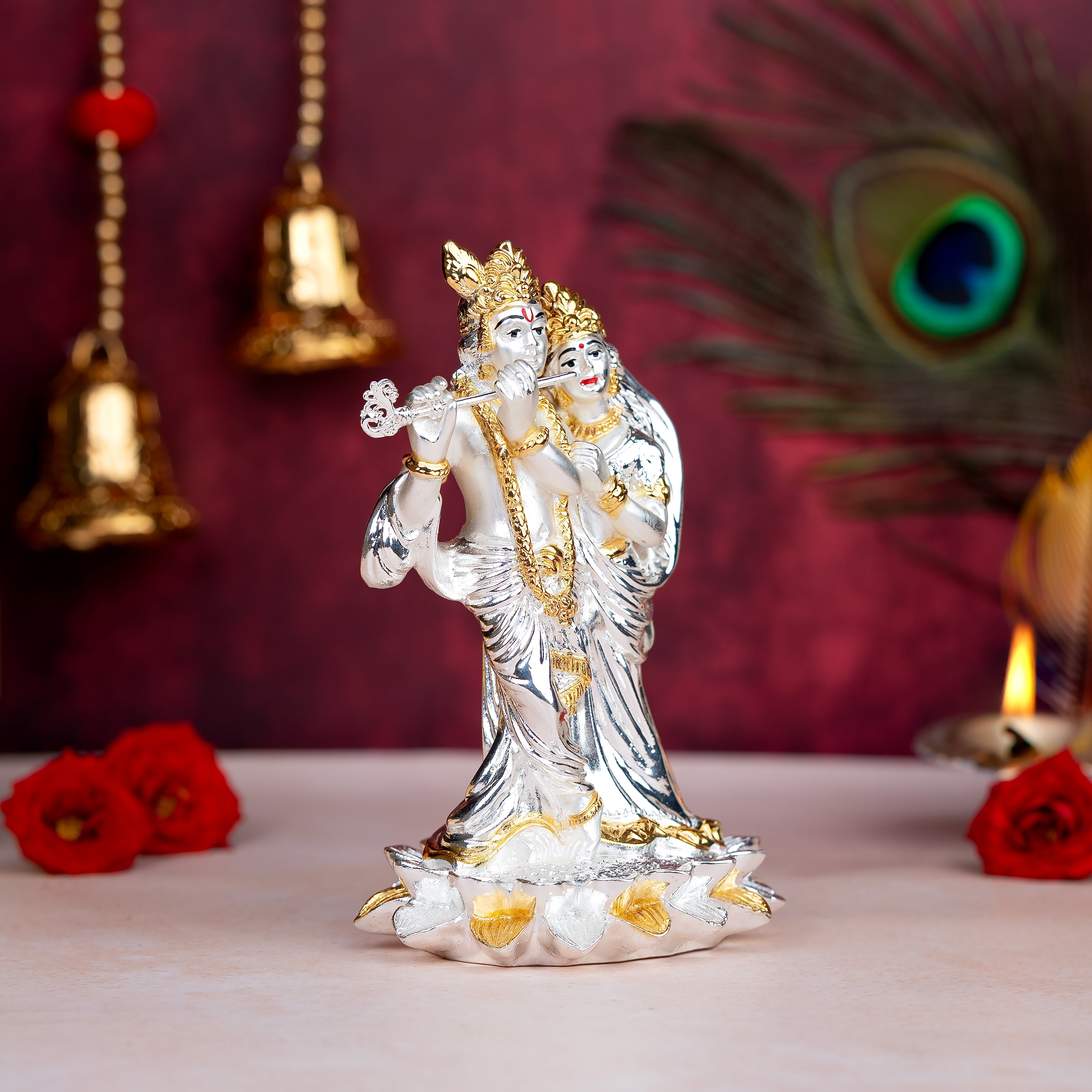 Silver Plated Radha Krishna Murti