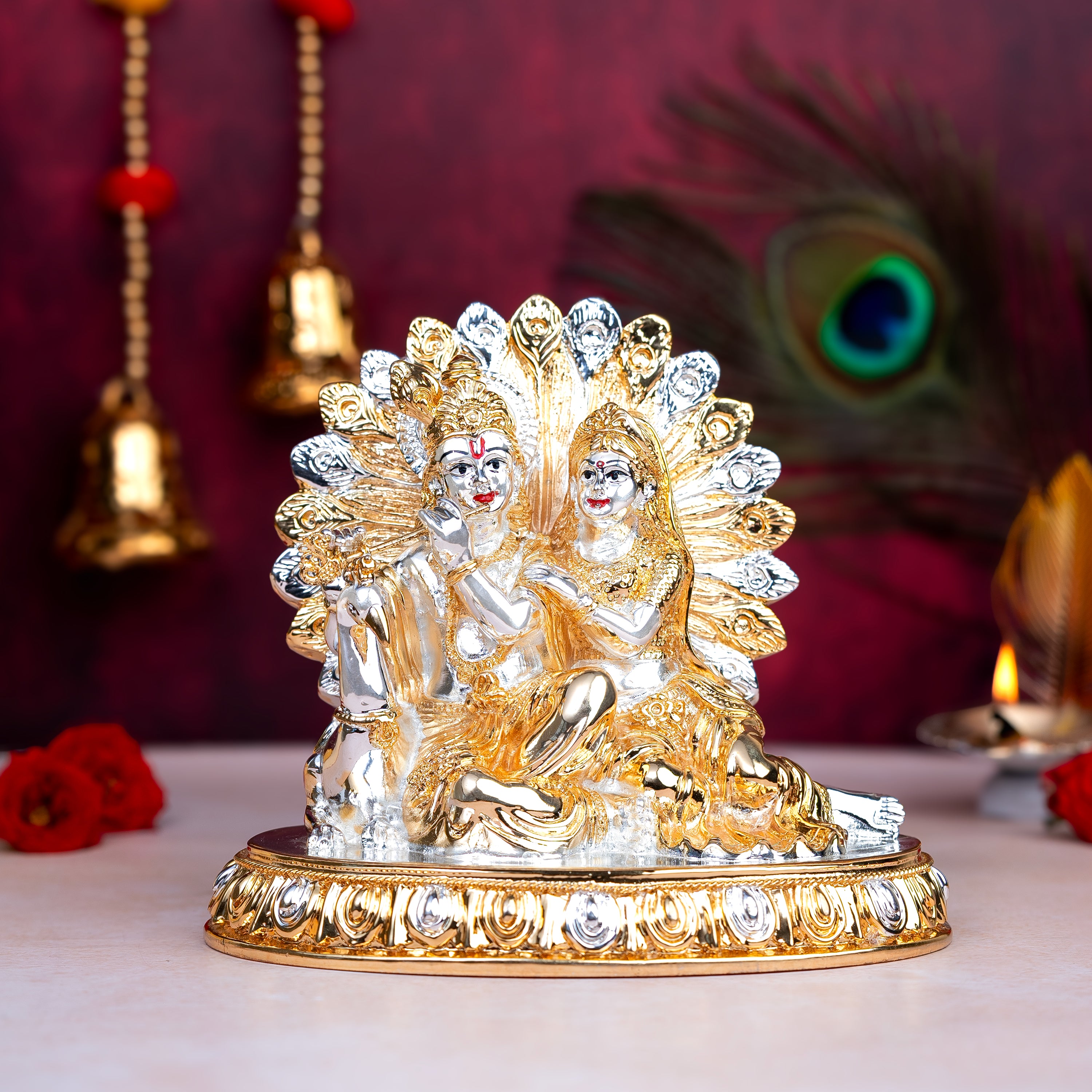 Gold/Silver Plated Radha Krishna Murti - Invite Divine Love & Harmony
