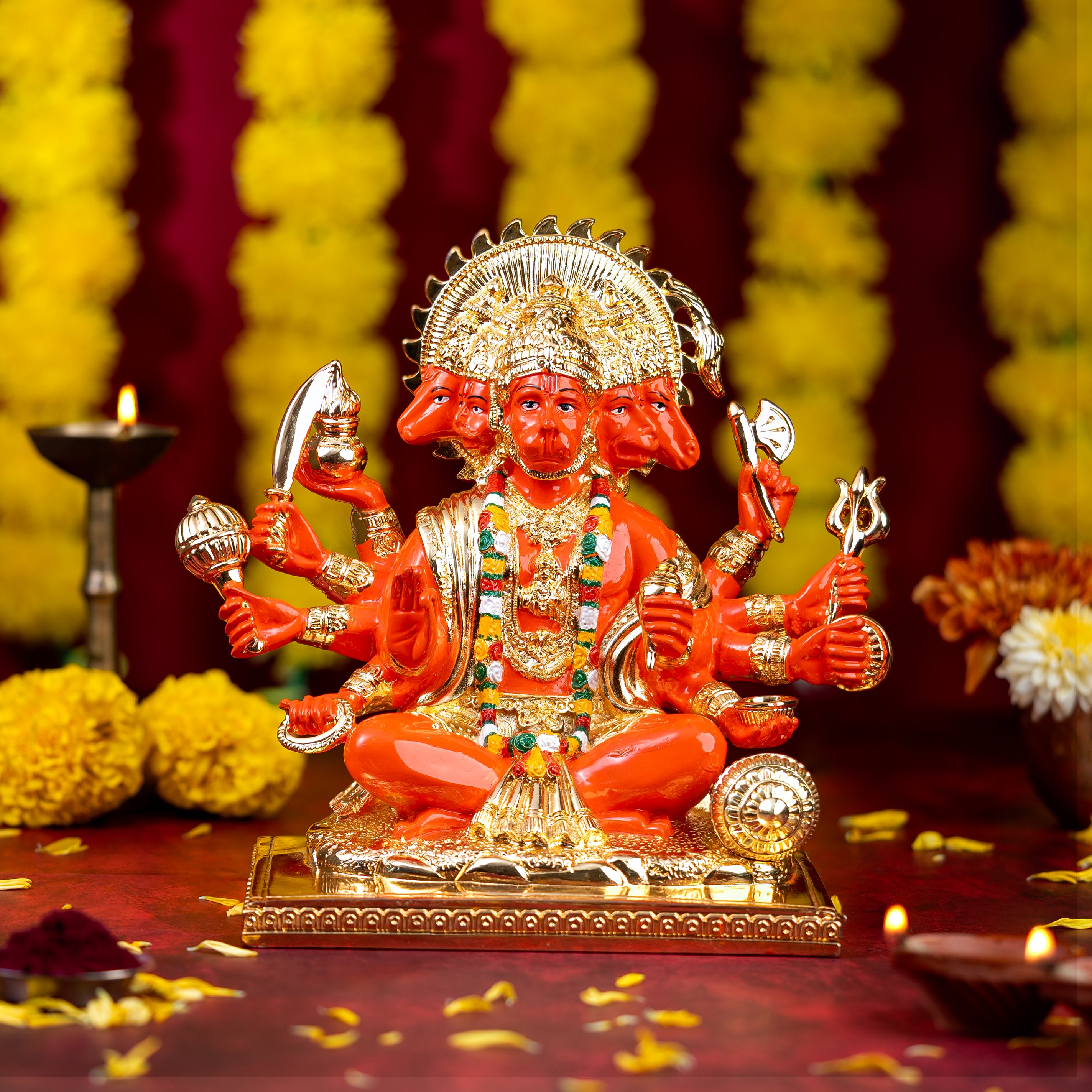 Gold Plated Panchmukhi Hanuman – Five-Faced Idol