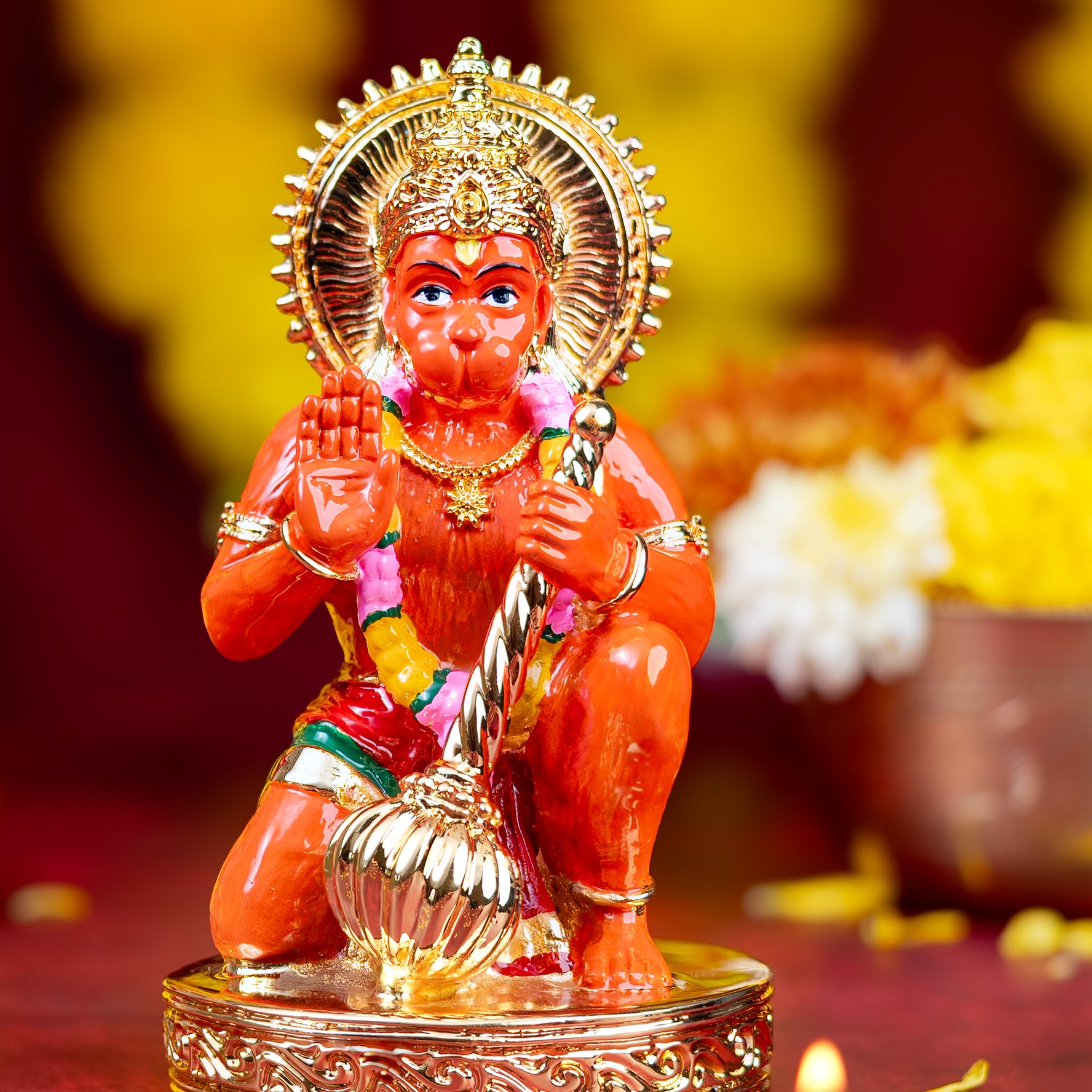 Gold-Plated Sinduri Hanuman Murti