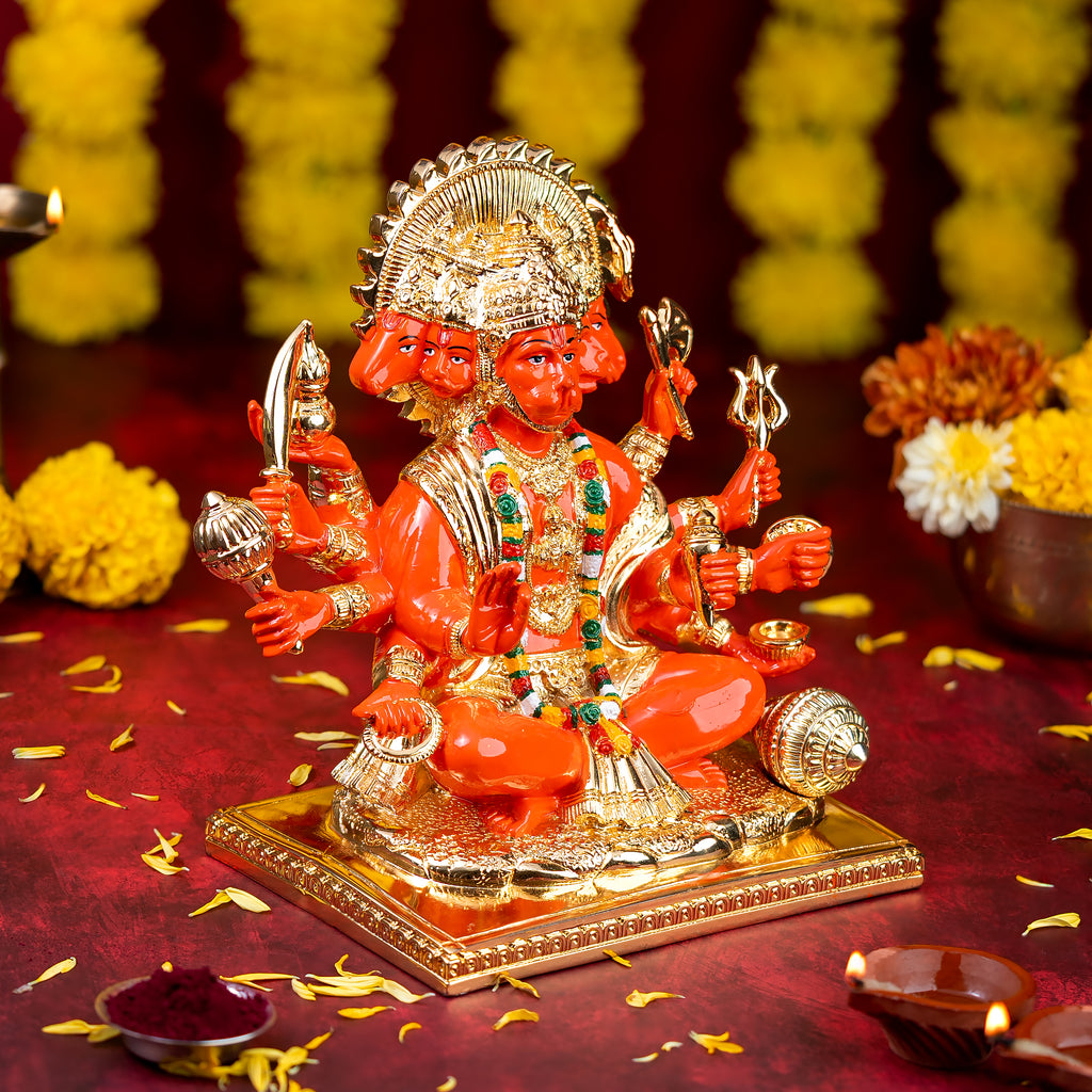 Gold Plated Panchmukhi Hanuman – Five-Faced Idol