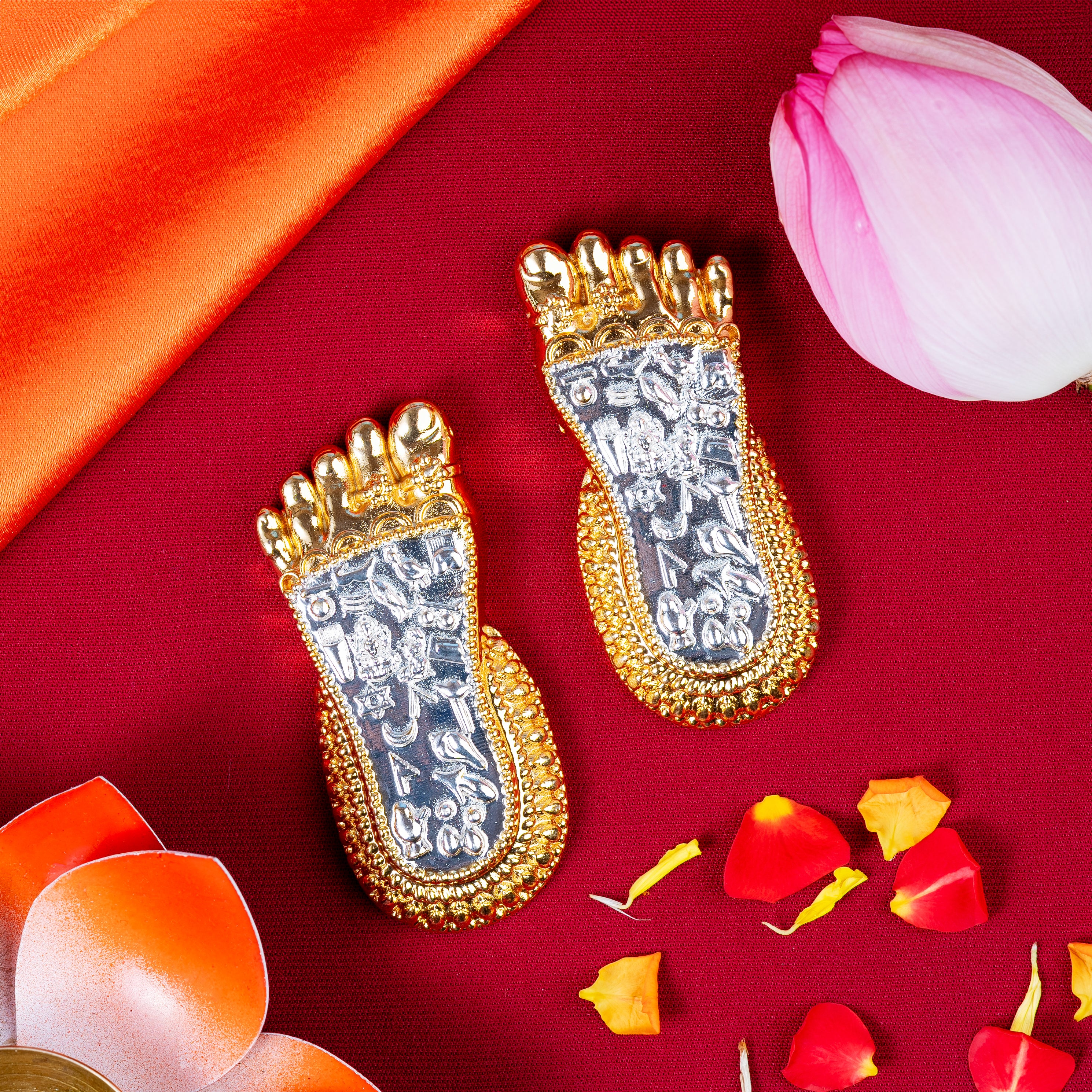 Gold & Silver Lakshmi Paduka – 3 Inch Footprints