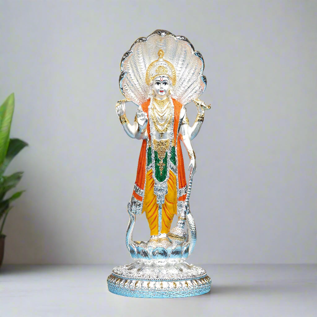 Silver Plated Lord Vishnu Narayana Idol – 12.2 Inch Statue