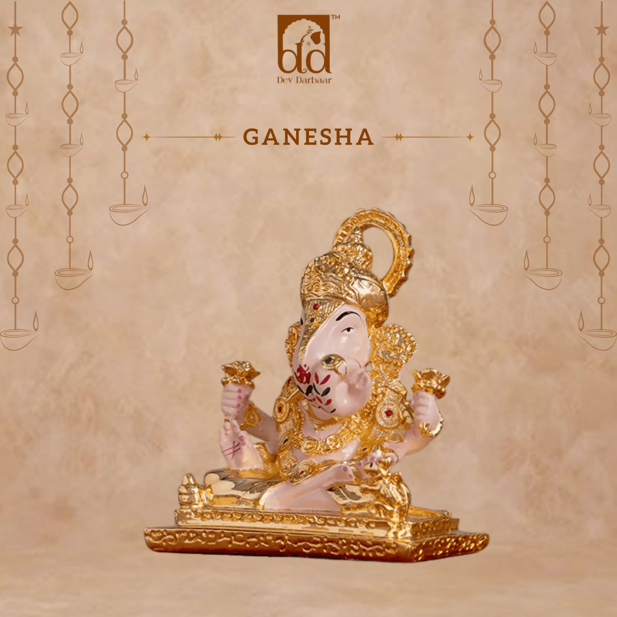 Dagdusheth Halwai Ganpati Murti – 24K Gold Plated Idol