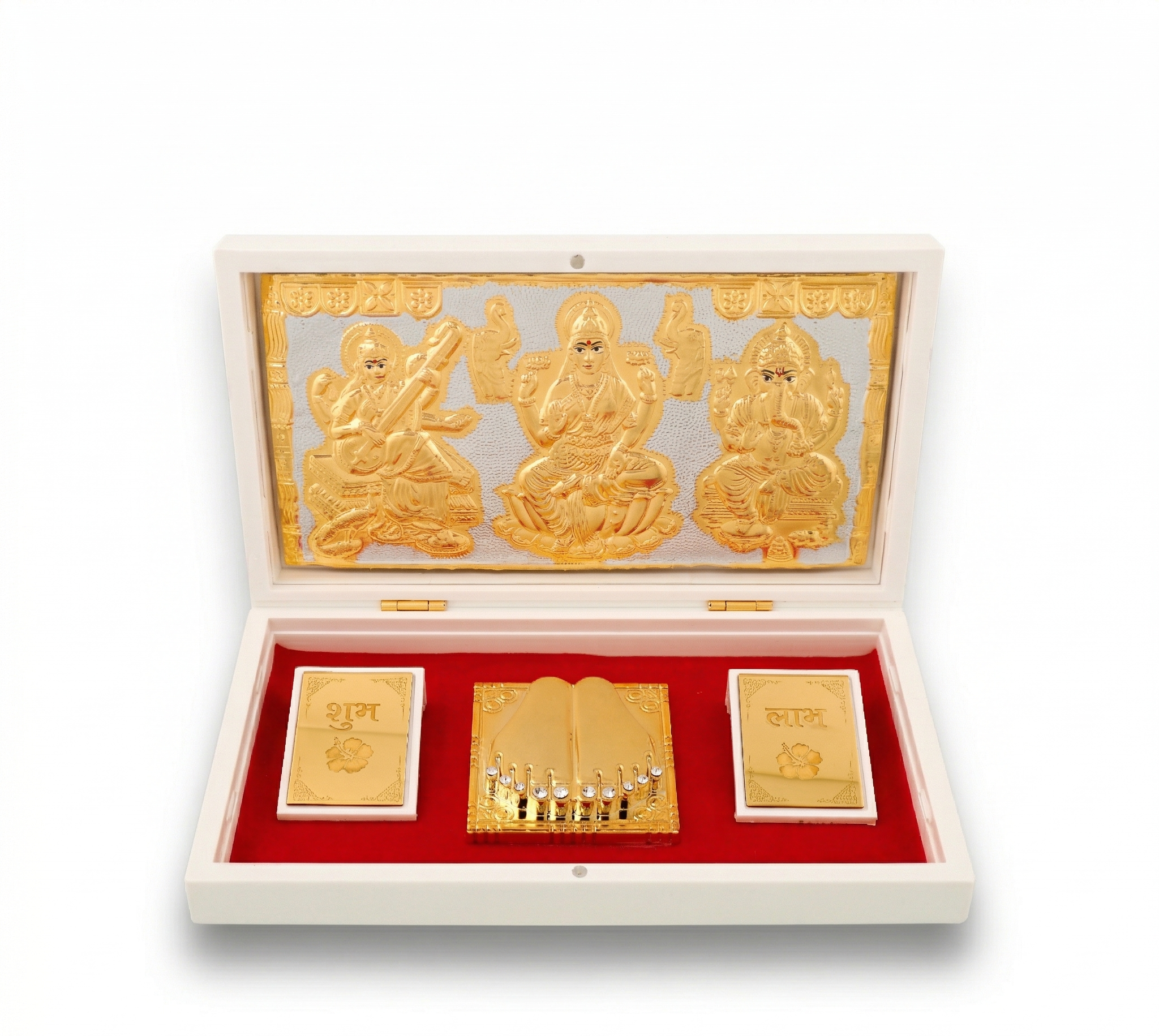 24K Gold Coated Ganesh Lakshmi Saraswati – Miniature Mandir