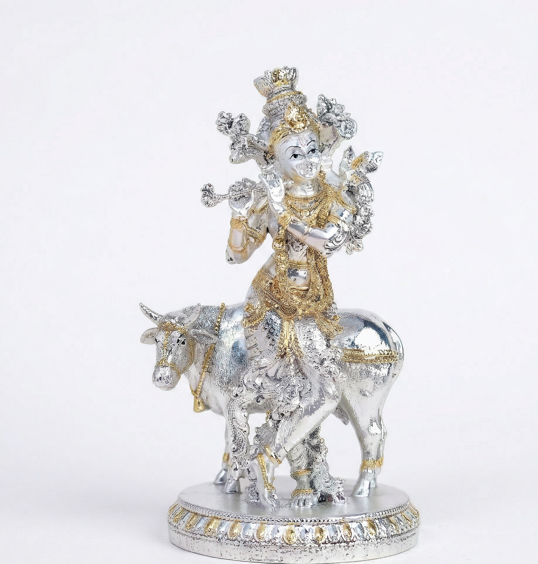 Gold & Silver Standing Krishna with Calf – Vastu Idol