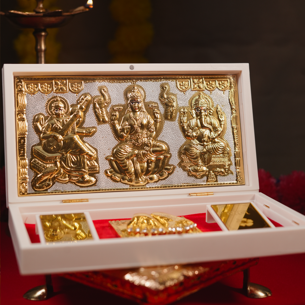 Ganesh Lakshmi Saraswati Pocket Temple | 24 Karat Gold Coated-Dev DarBaar
