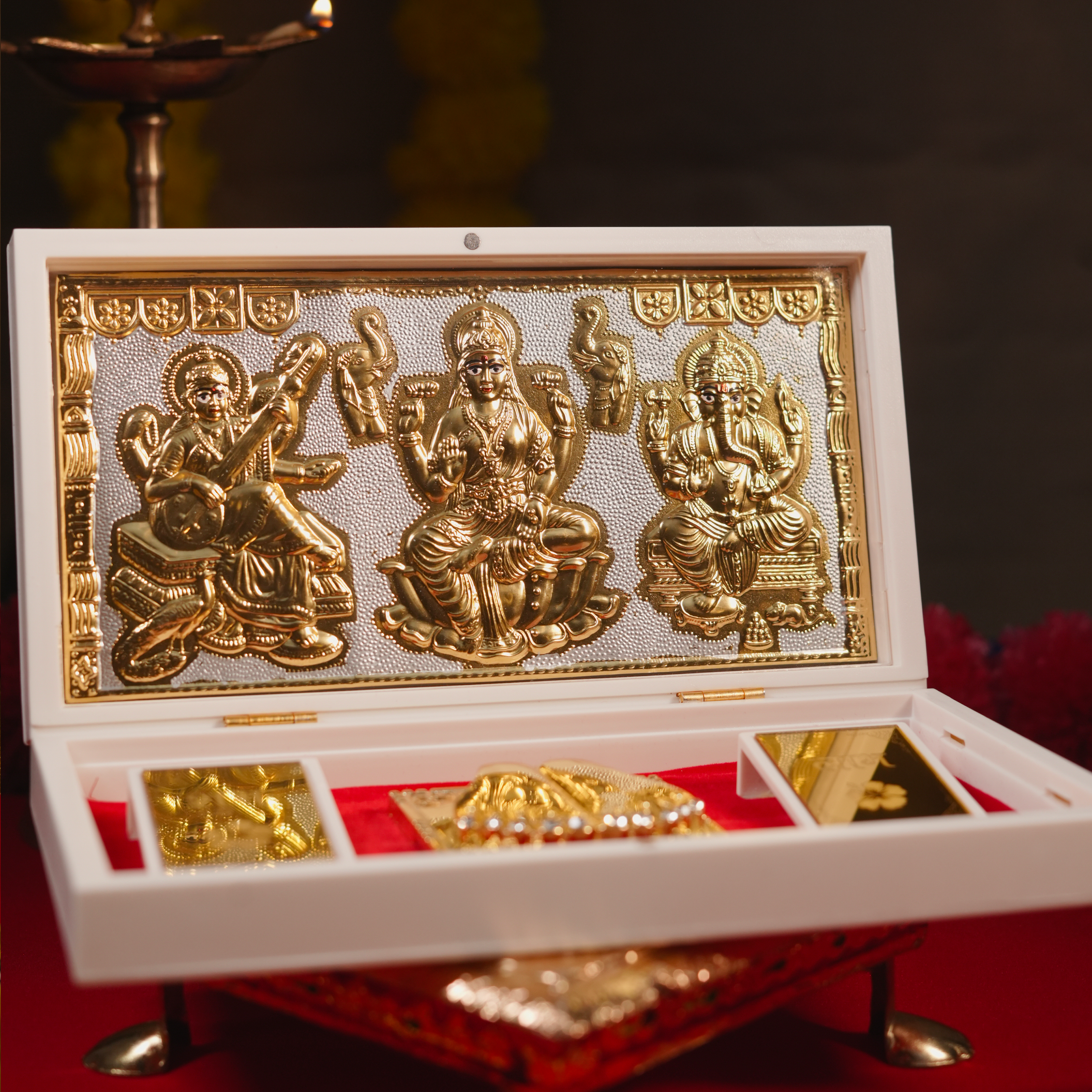 Ganesh Lakshmi Saraswati Pocket Temple | 24 Karat Gold Coated-Dev DarBaar